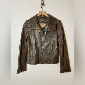Andrew Marc New York Brown Leather Biker Jacket Women Size Small